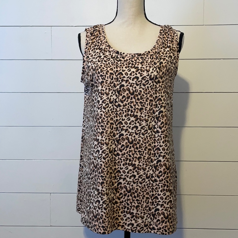 New Directions blush and brown leopard tunic tank